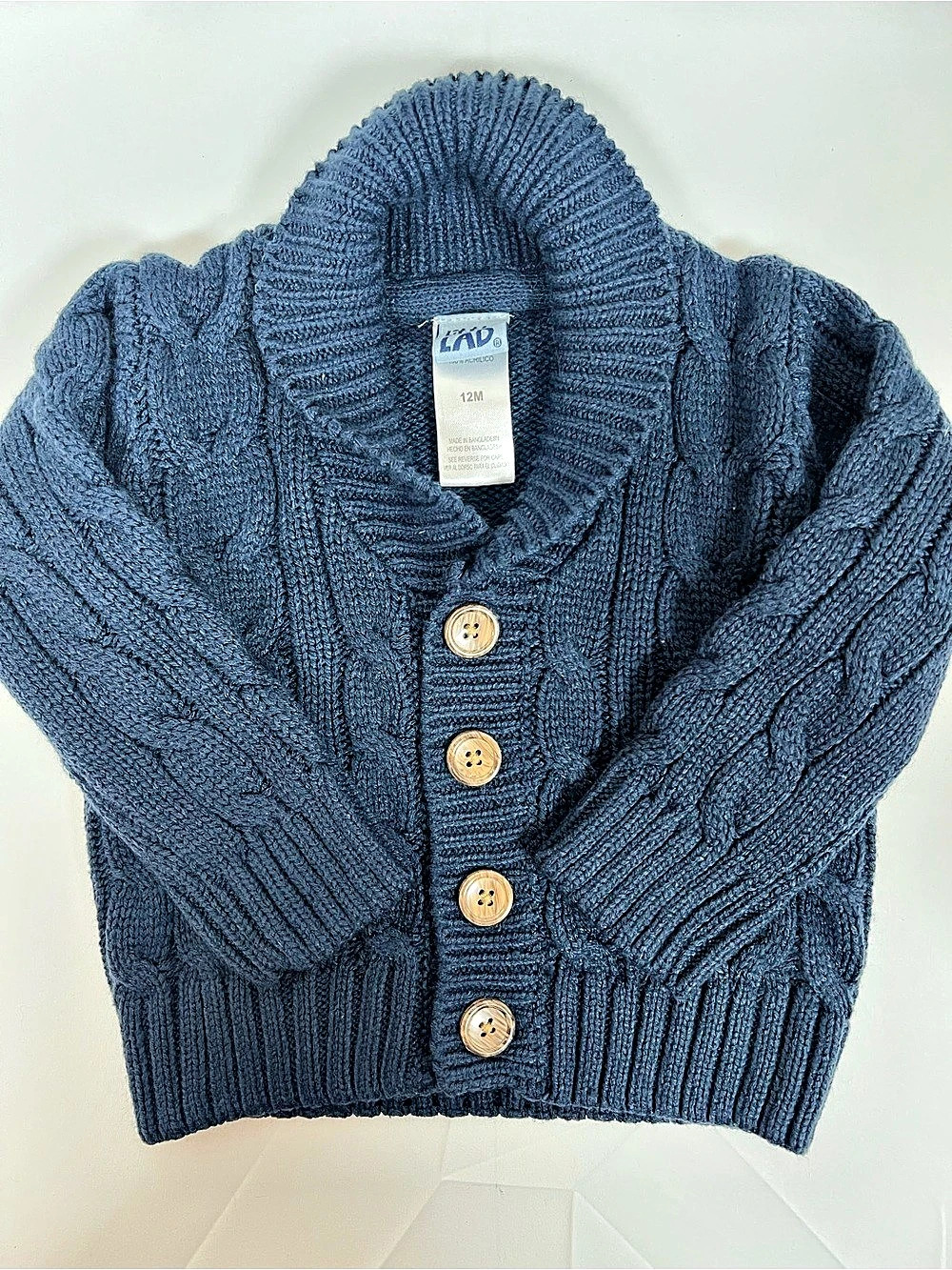 Little LAD Baby Boy Shawl Collar Cable Knit Cardigan Sweater Blue Size 12M